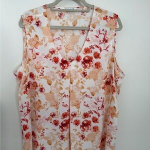 Floral Sleeveless Top - Orange and Cream and blue and red shirt sleeve